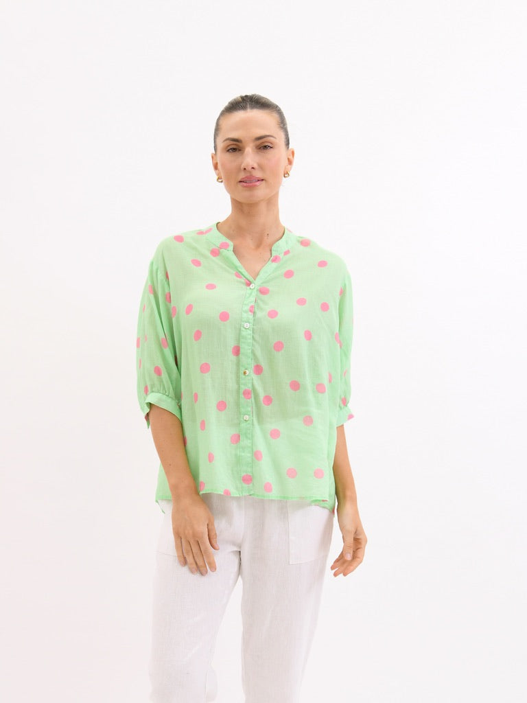 Dottie Linen Shirt - Green & Pink - Girl Next Door Fashion