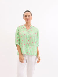 Dottie Linen Shirt - Green & Pink - Girl Next Door Fashion