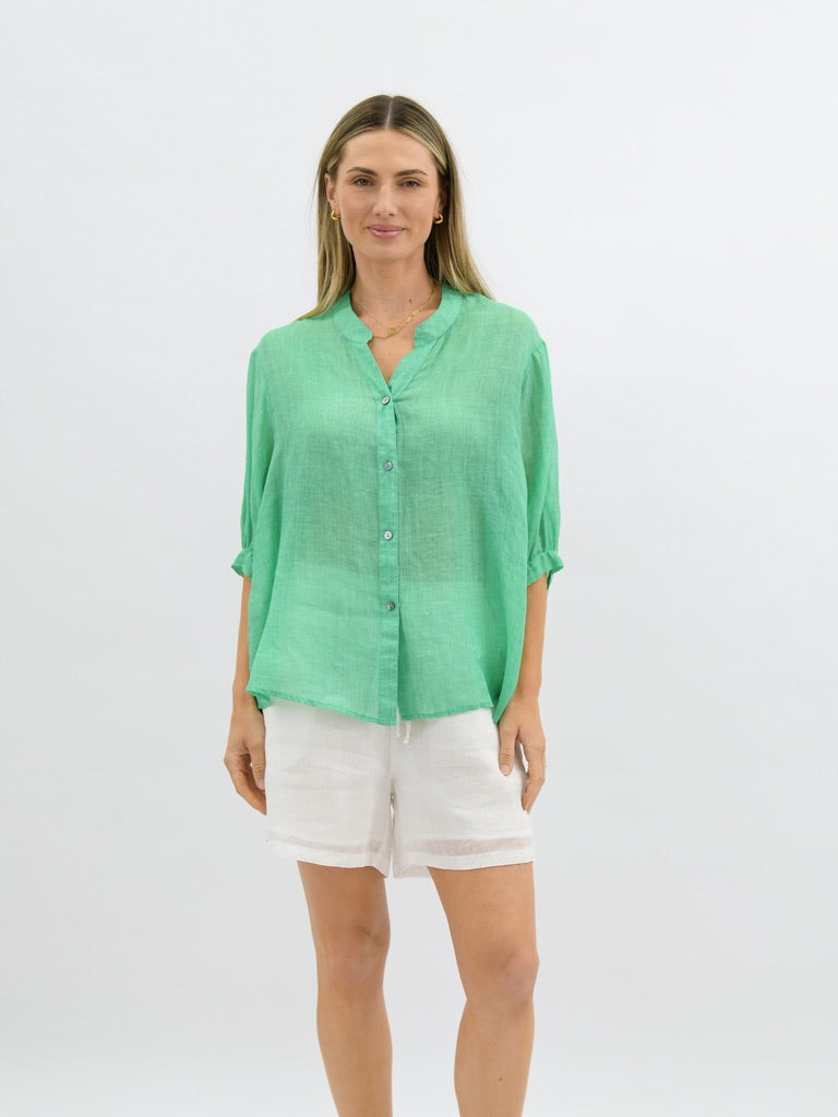 Aurora Linen Shirt - Spring Green - Girl Next Door Fashion