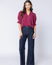 Relaxed Butterfly Top / Hot Pink Texture Check