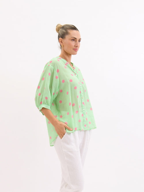 Dottie Linen Shirt - Green & Pink - Girl Next Door Fashion