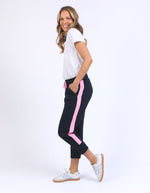 Brunch Pant - Side Tape - Navy with Neon Pink Tape