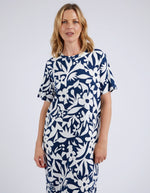 Stencil Floral Tee Dress - Naval Blue Floral Print