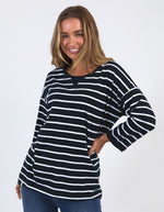 Annie 3/4 Slv Tee - Navy/White Stripe