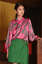 Calling Your Puff Blouse - Pink & Green