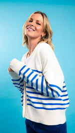 Mabel Stripe Cardi - Cerulean Blue/White Stripe