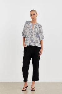 Aurora Puff Sleeve Top - Blue Posey
