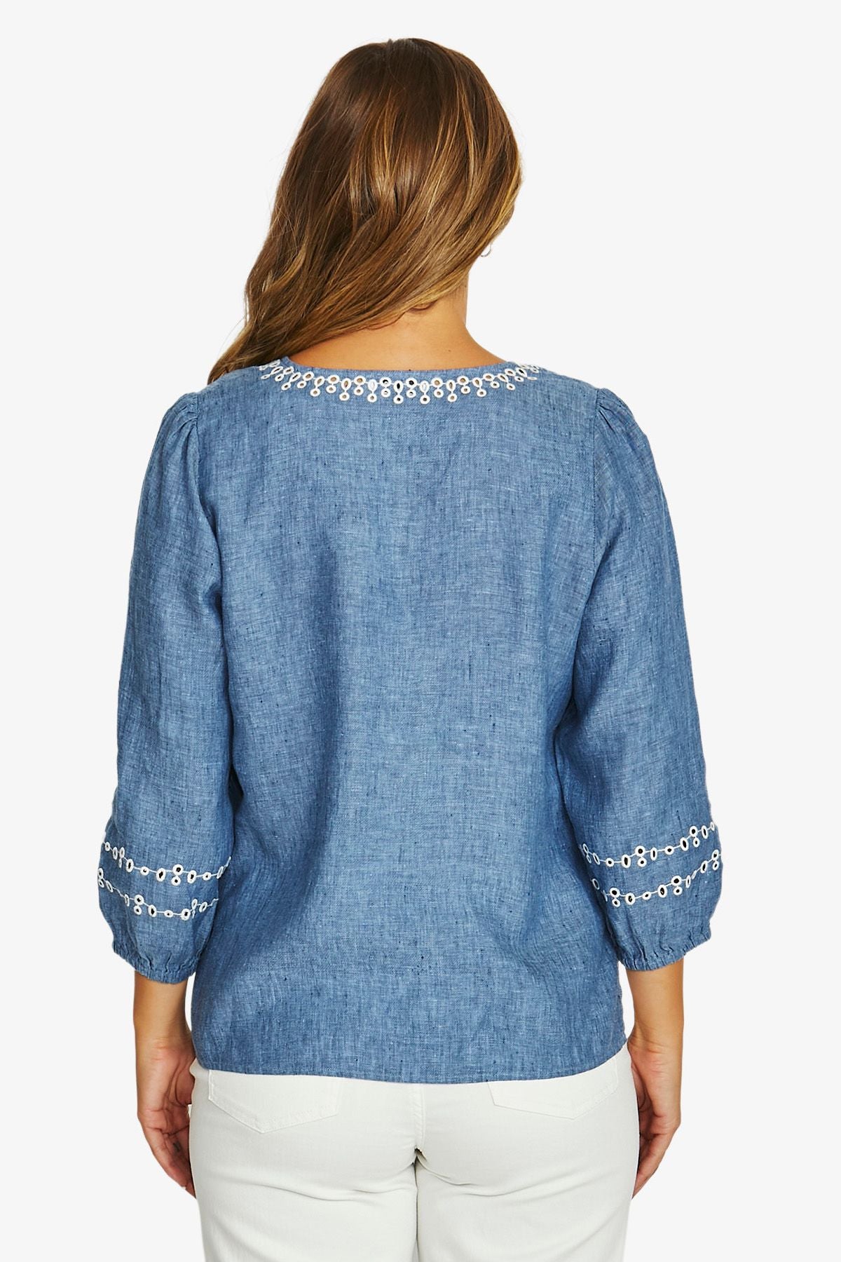 Contrast Eyelet Top / Denim