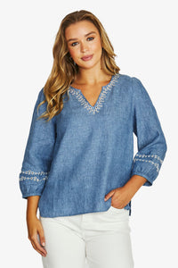 Contrast Eyelet Top / Denim