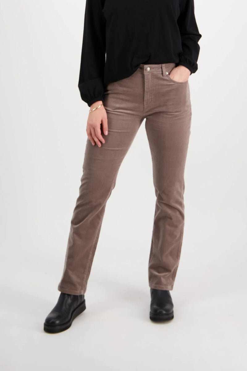 Straight Leg Full Length Pinwale Cord Pant with Fly - Taupe