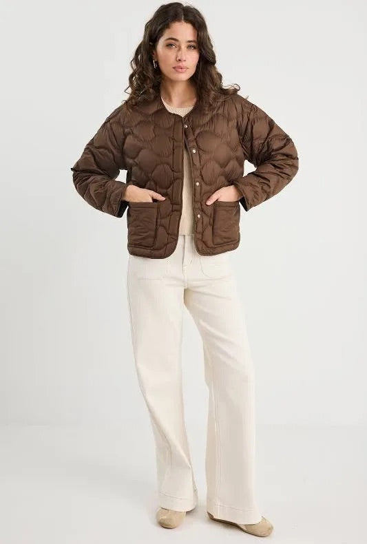 Premium Chocolate Down Filled Quilted Puffer Jacket