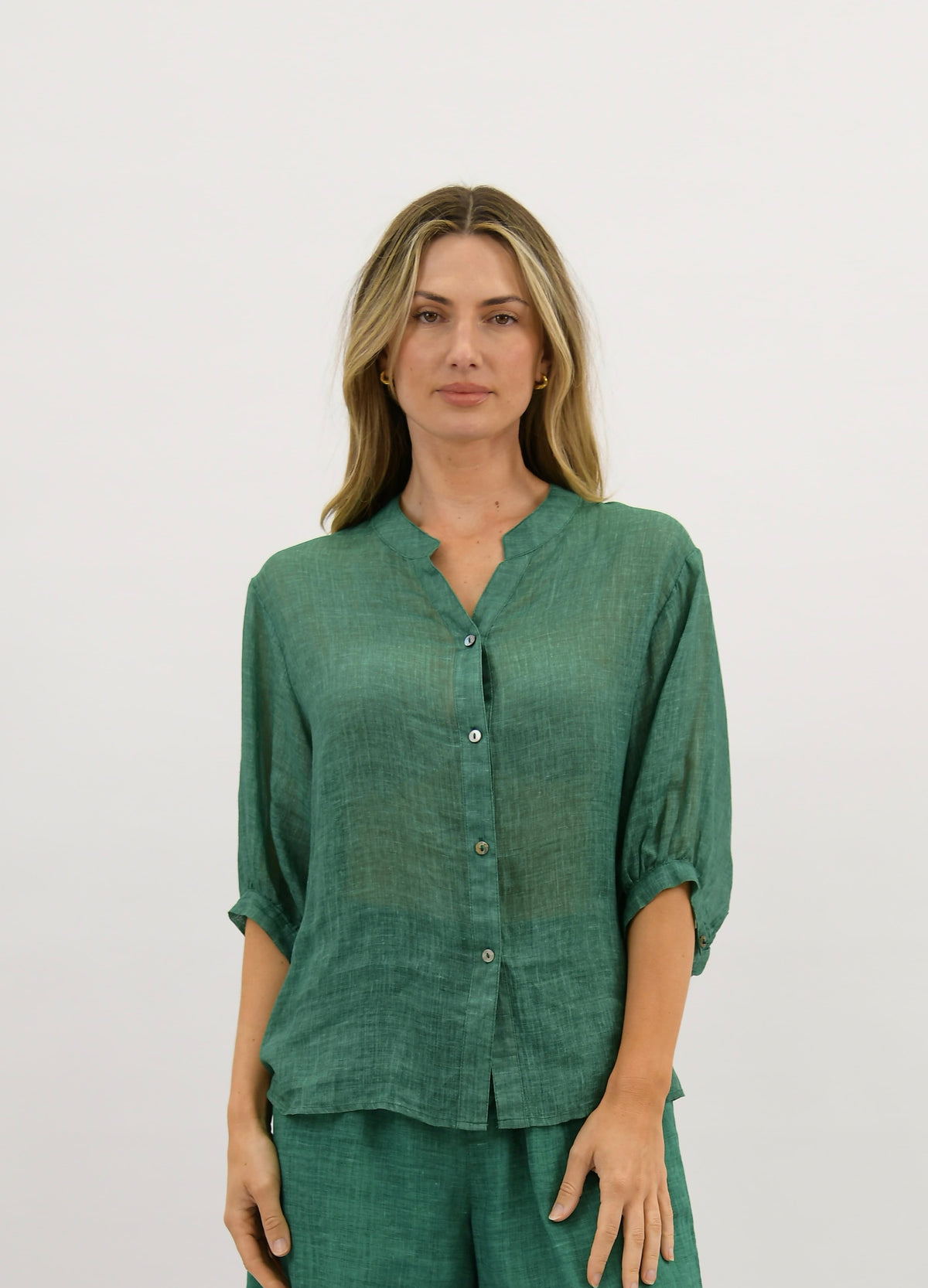 Aurora Linen Shirt - Emerald - Girl Next Door Fashion