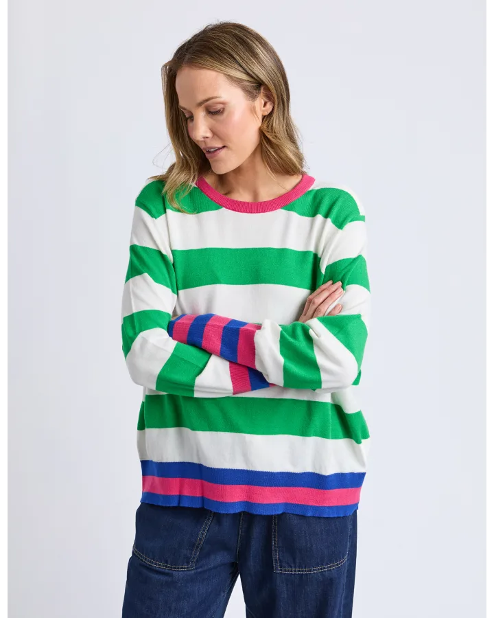 Reggie Long Sleeve Knit / Green & White Stripe