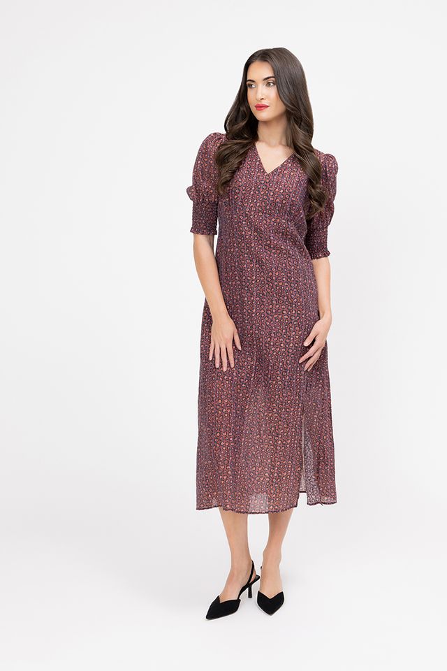 Florence Dress - Merlot Jacquard Stripe