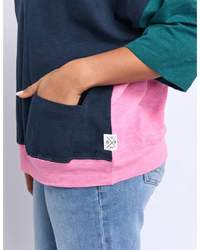 Maize Block Colour Sweat -  Teal/ Navy & Quartz Pink