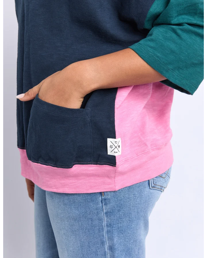 Maize Block Colour Sweat -  Teal/ Navy & Quartz Pink