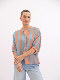 Dorothy Stripe Linen Shirt - Aqua & Orange - Girl Next Door Fashion