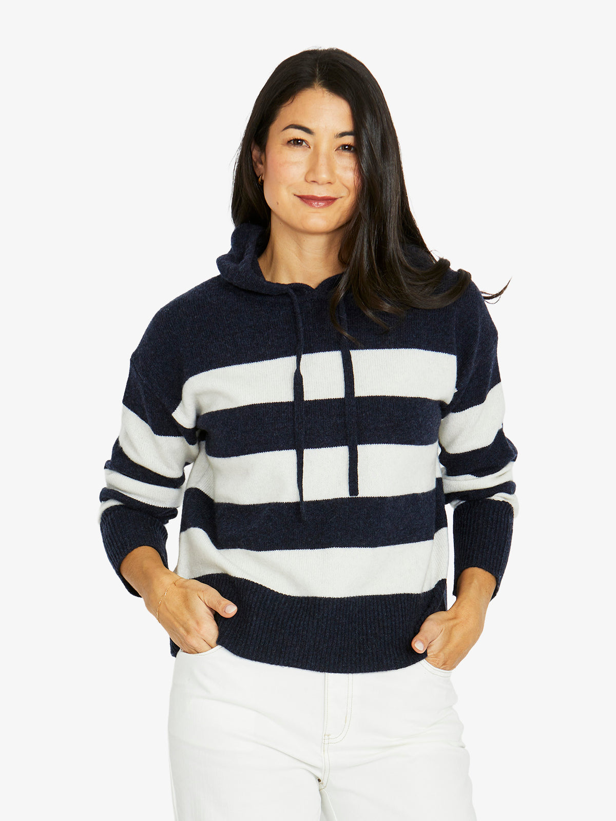 Stripe Hoodie Pullover - Indigo-Snow