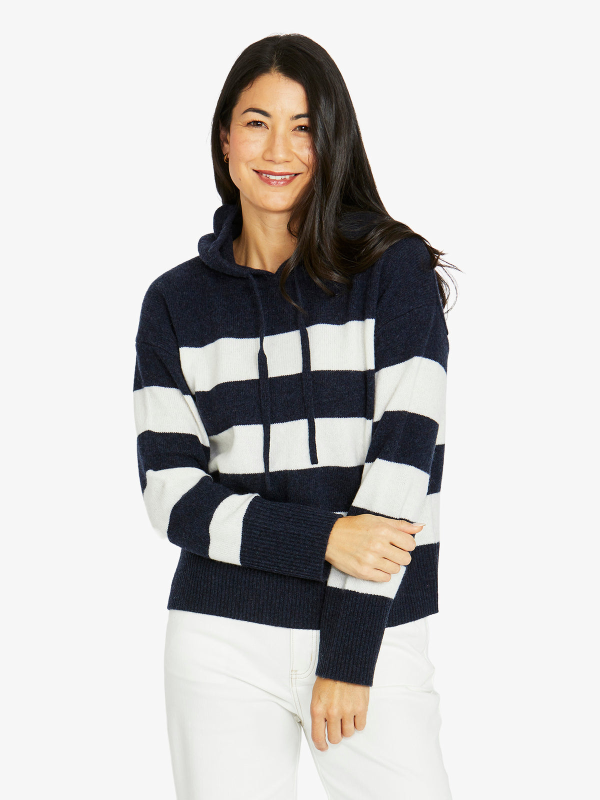 Stripe Hoodie Pullover - Indigo-Snow