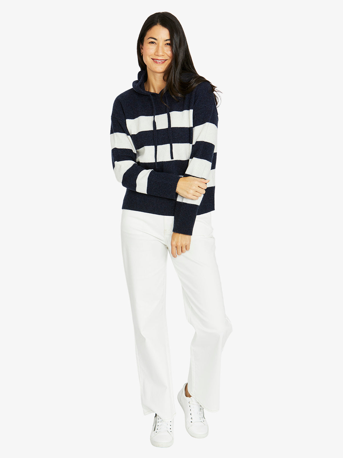 Stripe Hoodie Pullover - Indigo-Snow