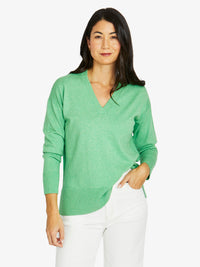 V Neck Pullover - Green Tea Marle