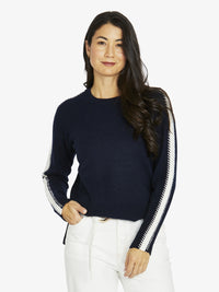 Sleeve Stitch Pullover - Navy-Ivory