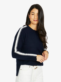 Sleeve Stitch Pullover - Navy-Ivory