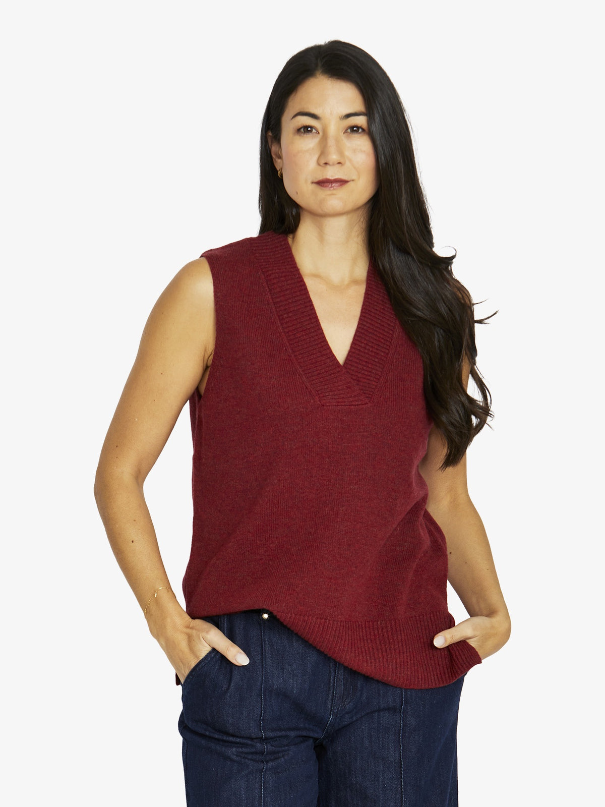 V Neck Vest - Merlot