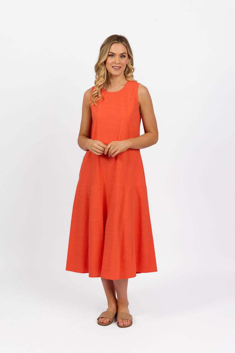 Plain Long Sleeveless Dress - Punch