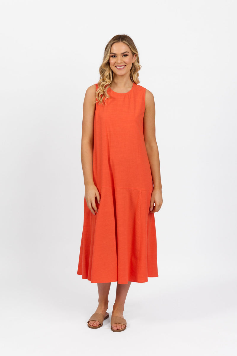 Plain Long Sleeveless Dress - Punch