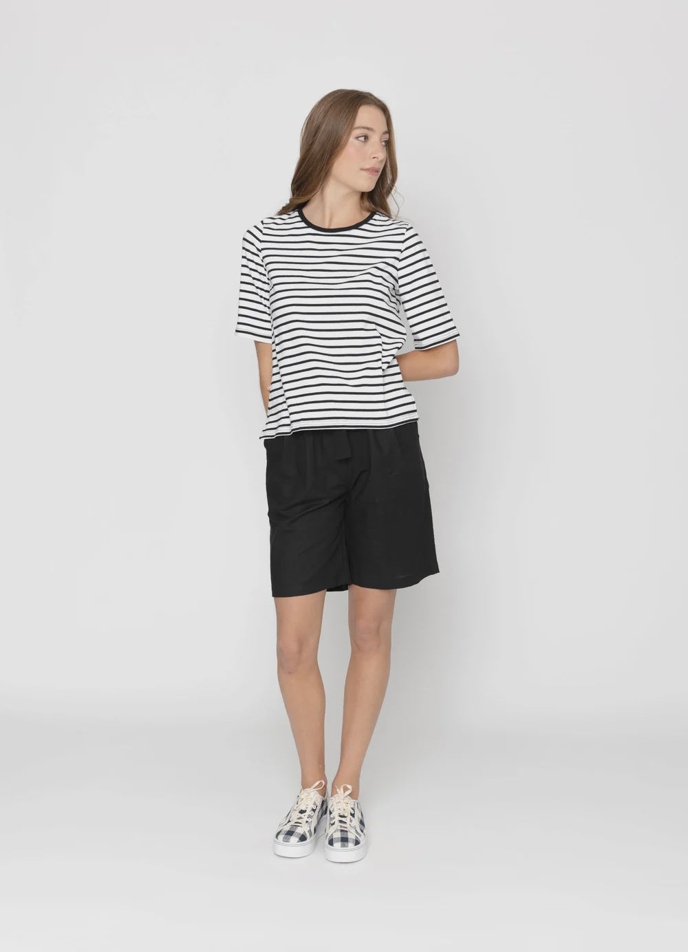 Arrow Tee - Black + White Stripe