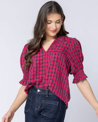 Relaxed Butterfly Top / Hot Pink Texture Check