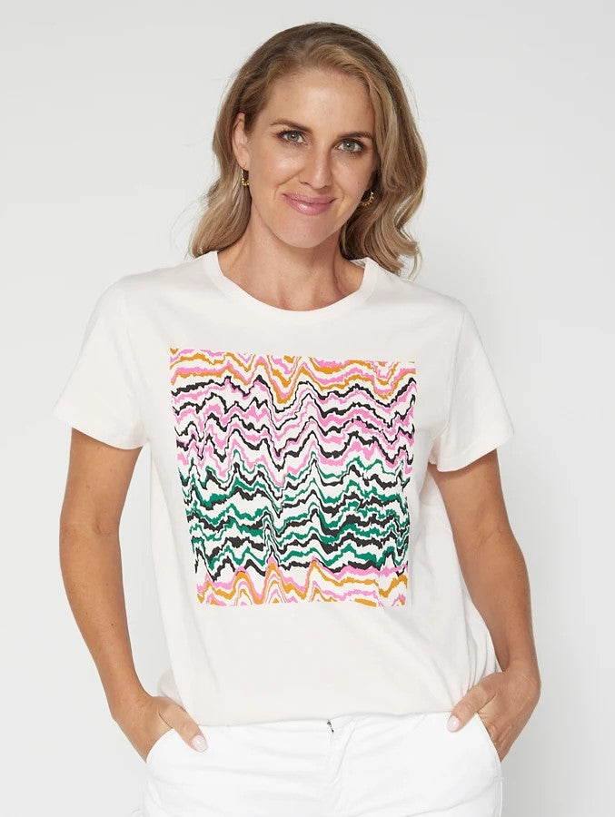 Waves Print Square T-Shirt - Rose