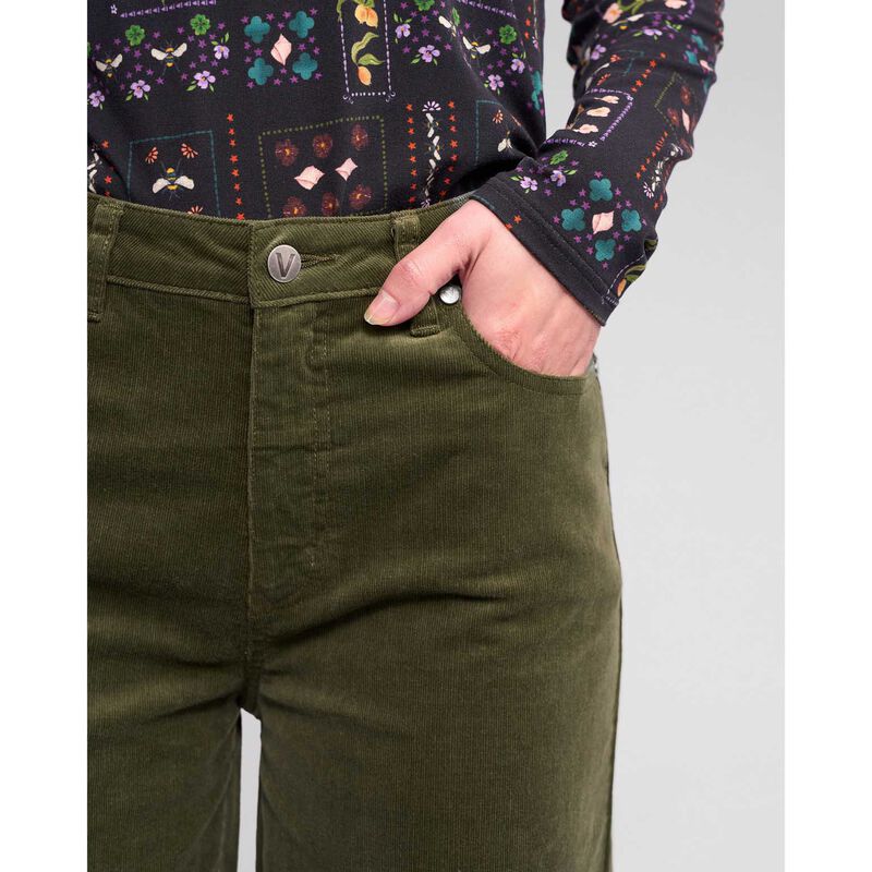 Empire Wide Leg Full Length Cord Pant / Deep Sage - Girl Next Door Fashion