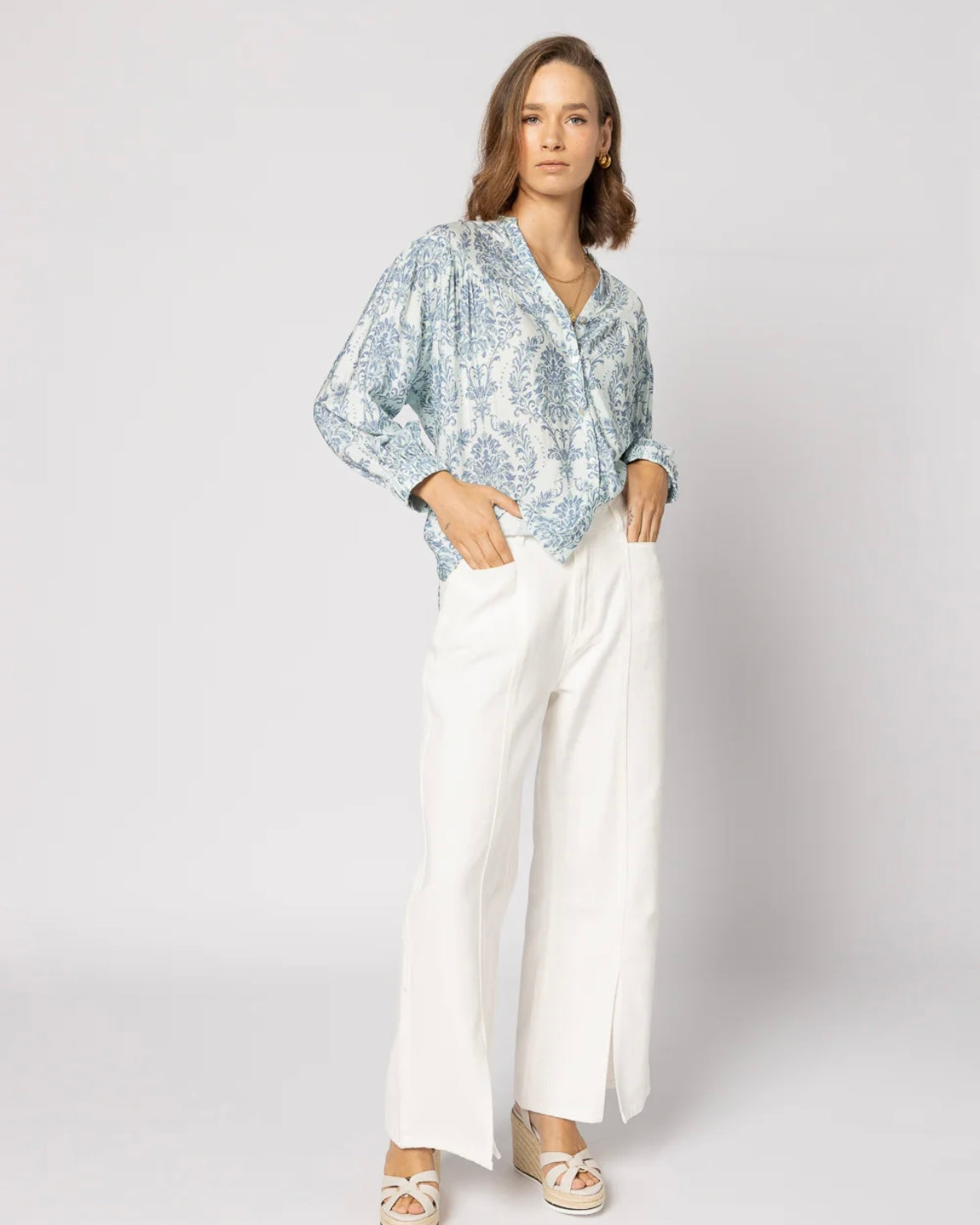 Bloom Blouse - Blue Damask