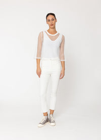 Arrow Mesh Top - 3/4 Sleeve  /  White