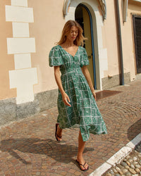 Dahlia Dress / Floral Tile Print