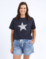 Sparkle Star Tee - Navy with Silver Foil Print