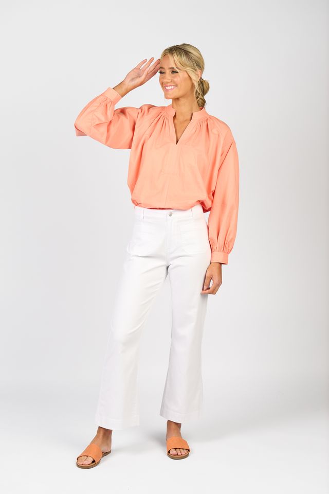 Straight Leg Ankle Grazer Jean w Front Patch Pockets - White Denim