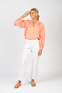 Straight Leg Ankle Grazer Jean w Front Patch Pockets - White Denim