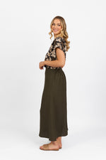 Pull On Skirt with Elastic Waistband - Khaki