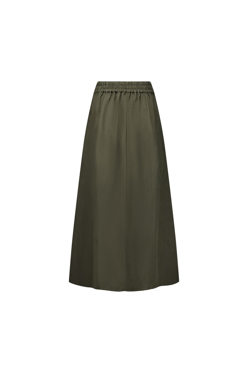 Pull On Skirt with Elastic Waistband - Khaki