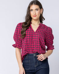 Relaxed Butterfly Top / Hot Pink Texture Check
