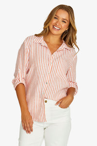 Striped Linen Shirt / Tigerlily - White