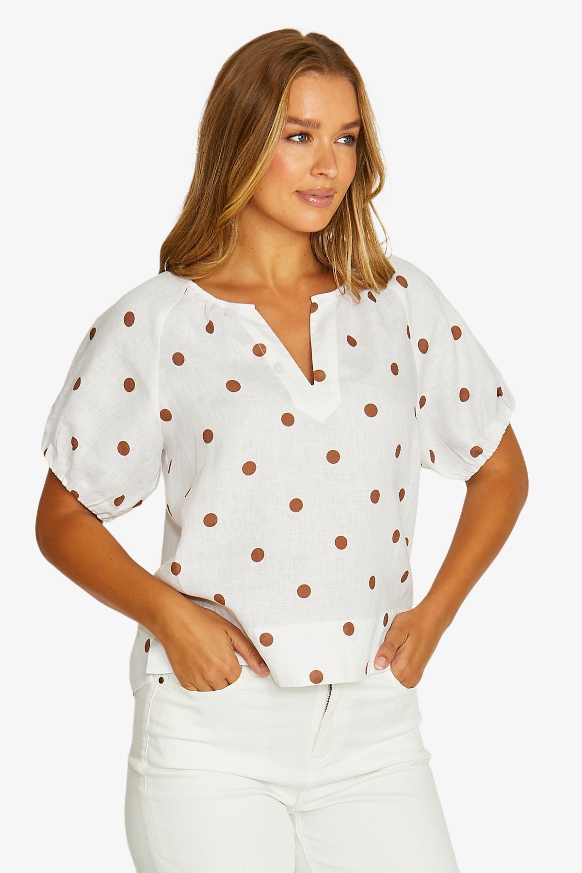 Spot Print Top / White - Chestnut