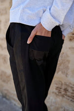 Cotton Twill w Satin Stripe Pant - Black