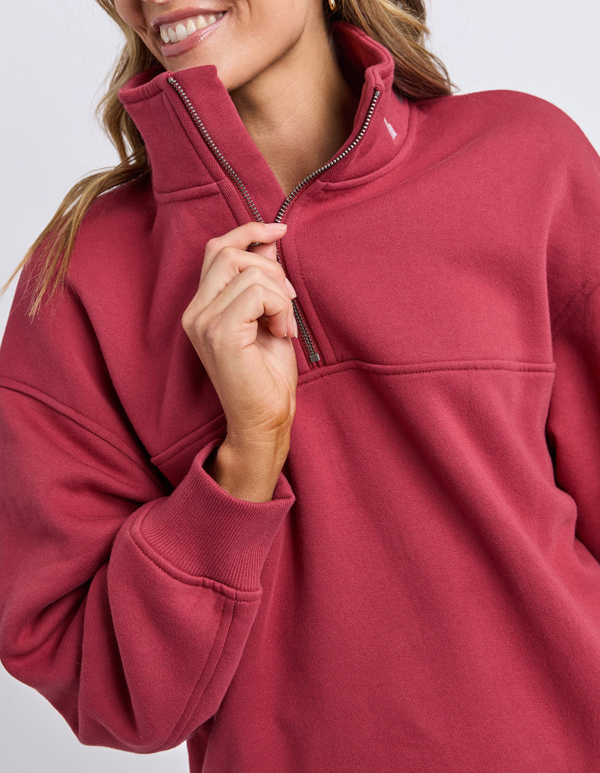 College Contrast Zip Crew / Rust With Pink - Girl Next Door Fashion