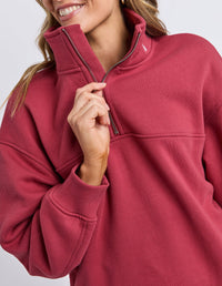 College Contrast Zip Crew / Rust With Pink - Girl Next Door Fashion