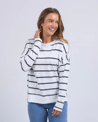 Layne Stripe Throw On Top - White/Charcoal Stripe