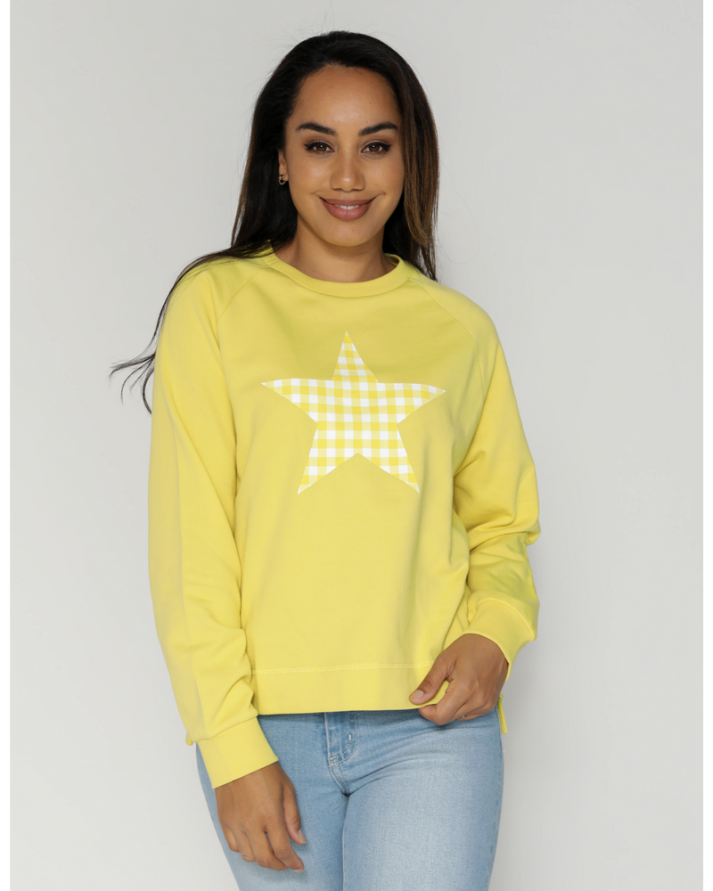 Ithica Sweater - Electric Green Gingham Star